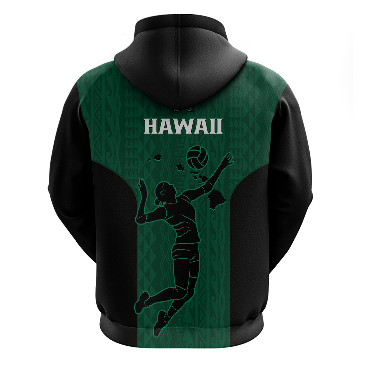 Hawaii Volleyball Hoodie Hawaiian Kakau Green Style LT14 - Polynesian Pride