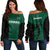 Hawaii Volleyball Off Shoulder Sweater Hawaiian Kakau Green Style LT14 Women Green - Polynesian Pride