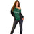 (Custom Text And Number) Hawaii Volleyball Off Shoulder Sweater Hawaiian Kakau Green Style LT14 - Polynesian Pride