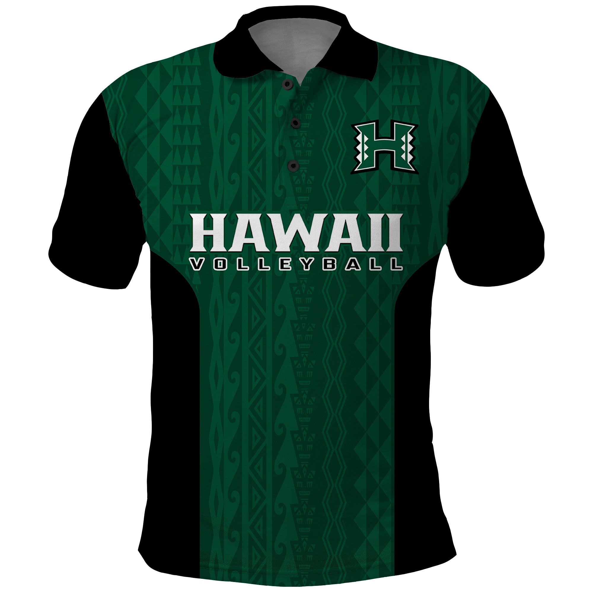 (Custom Text and Number) Hawaii Volleyball Polo Shirt Hawaiian Kakau Green Style LT14 Green - Polynesian Pride