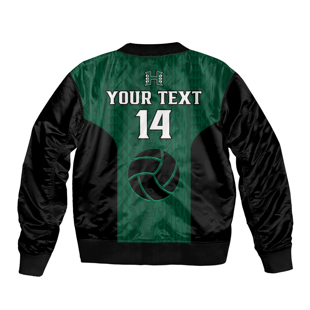 (Custom Text And Number) Hawaii Volleyball Sleeve Zip Bomber Jacket Hawaiian Kakau Green Style LT14 - Polynesian Pride