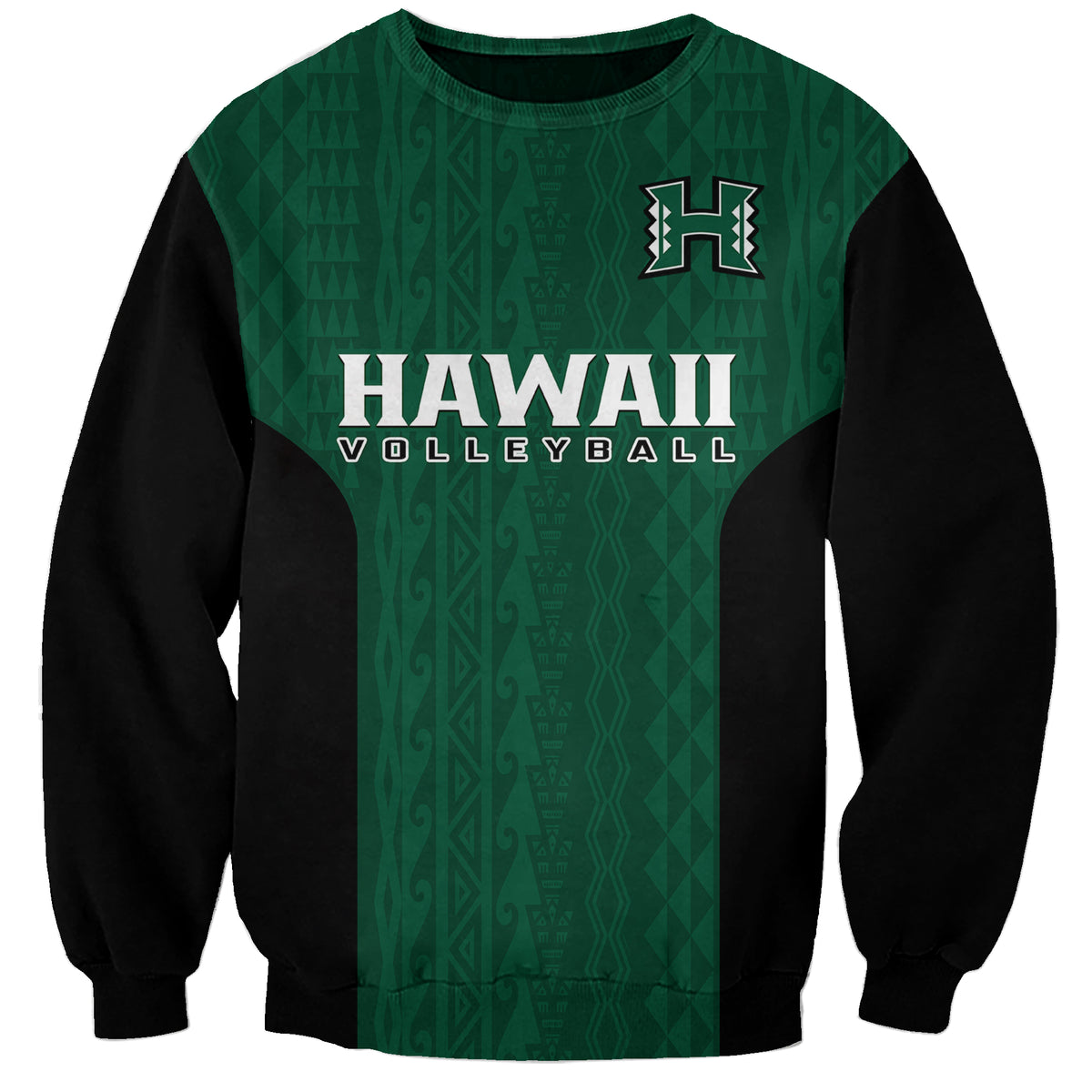 (Custom Text And Number) Hawaii Volleyball Sweatshirt Hawaiian Kakau Green Style LT14 Unisex Green - Polynesian Pride