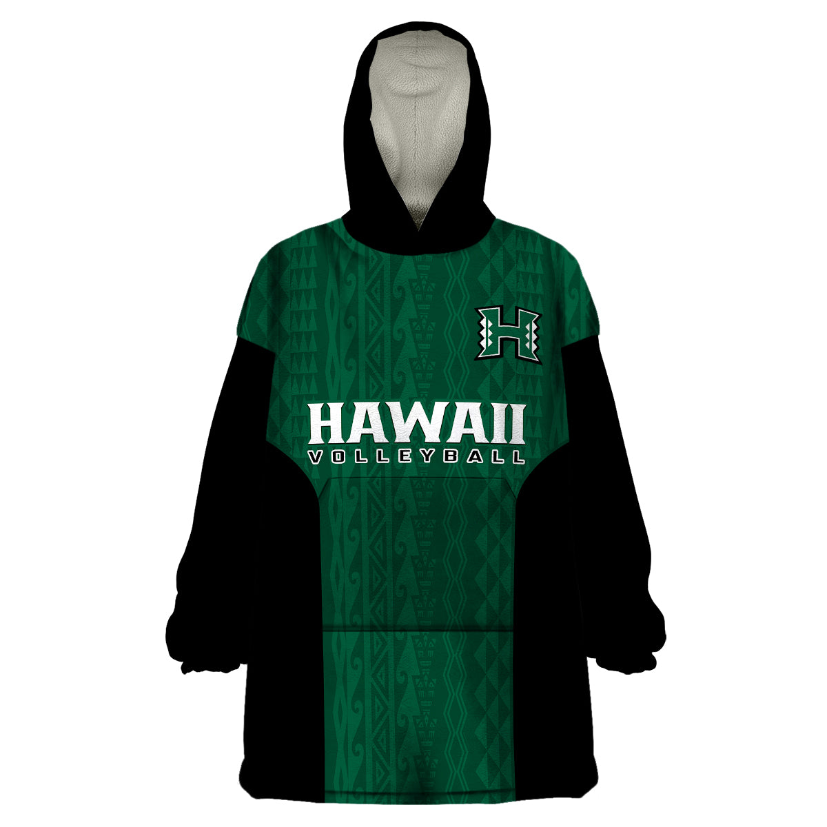 (Custom Text And Number) Hawaii Volleyball Wearable Blanket Hoodie Hawaiian Kakau Green Style LT14 Unisex One Size - Polynesian Pride