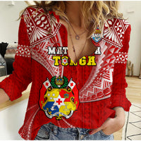 Tonga Rugby Women Casual Shirt Mate Maa Tonga Pacific Tongan Ngatu LT14 Female Red - Polynesian Pride