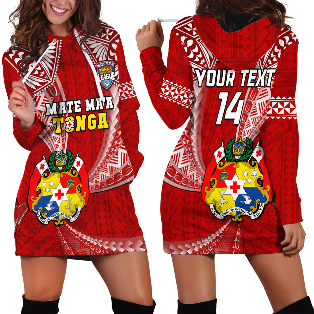 (Custom Text And Number) Tonga Rugby Hoodie Dress Mate Maa Tonga Pacific Tongan Ngatu LT14 Red - Polynesian Pride