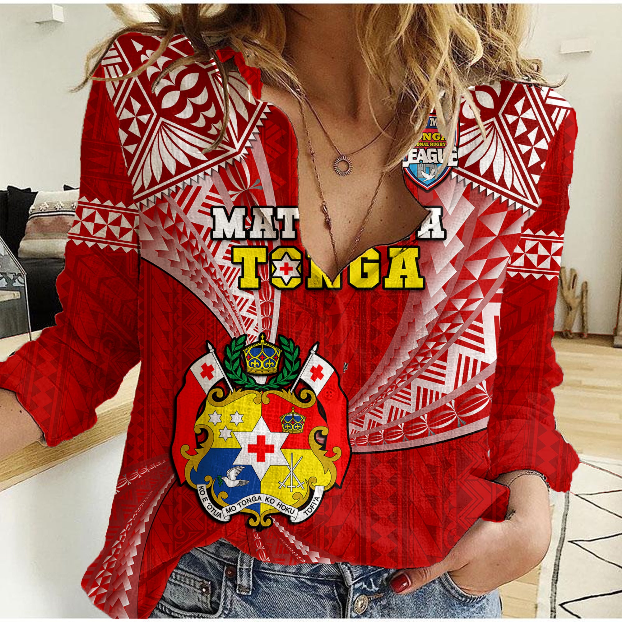 (Custom Text And Number) Tonga Rugby Women Casual Shirt Mate Maa Tonga Pacific Tongan Ngatu LT14 Female Red - Polynesian Pride