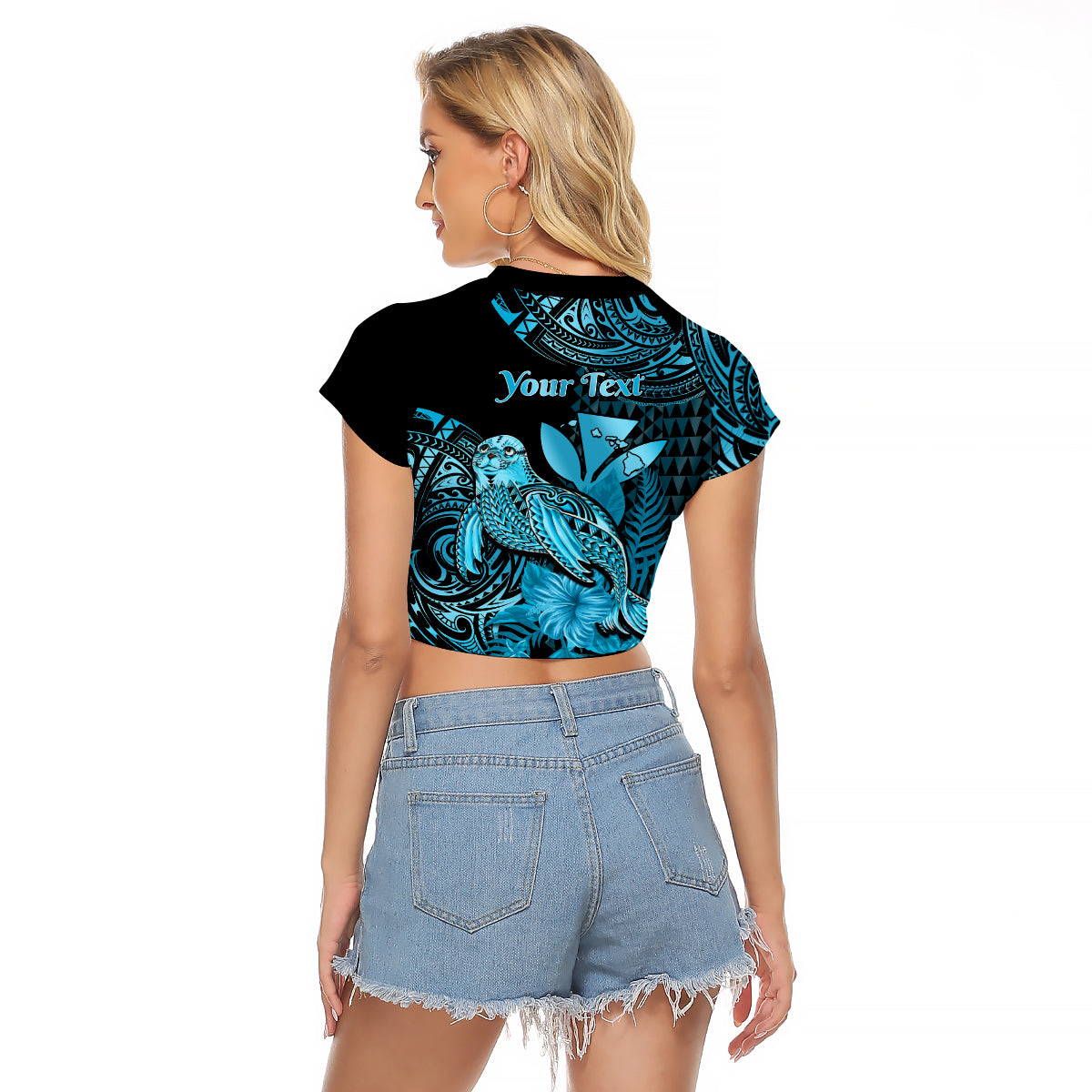(Custom Personalised) Hawaii Monk Seal Raglan Cropped T Shirt Polynesian Kakau With Kanaka Turquoise LT14 - Polynesian Pride