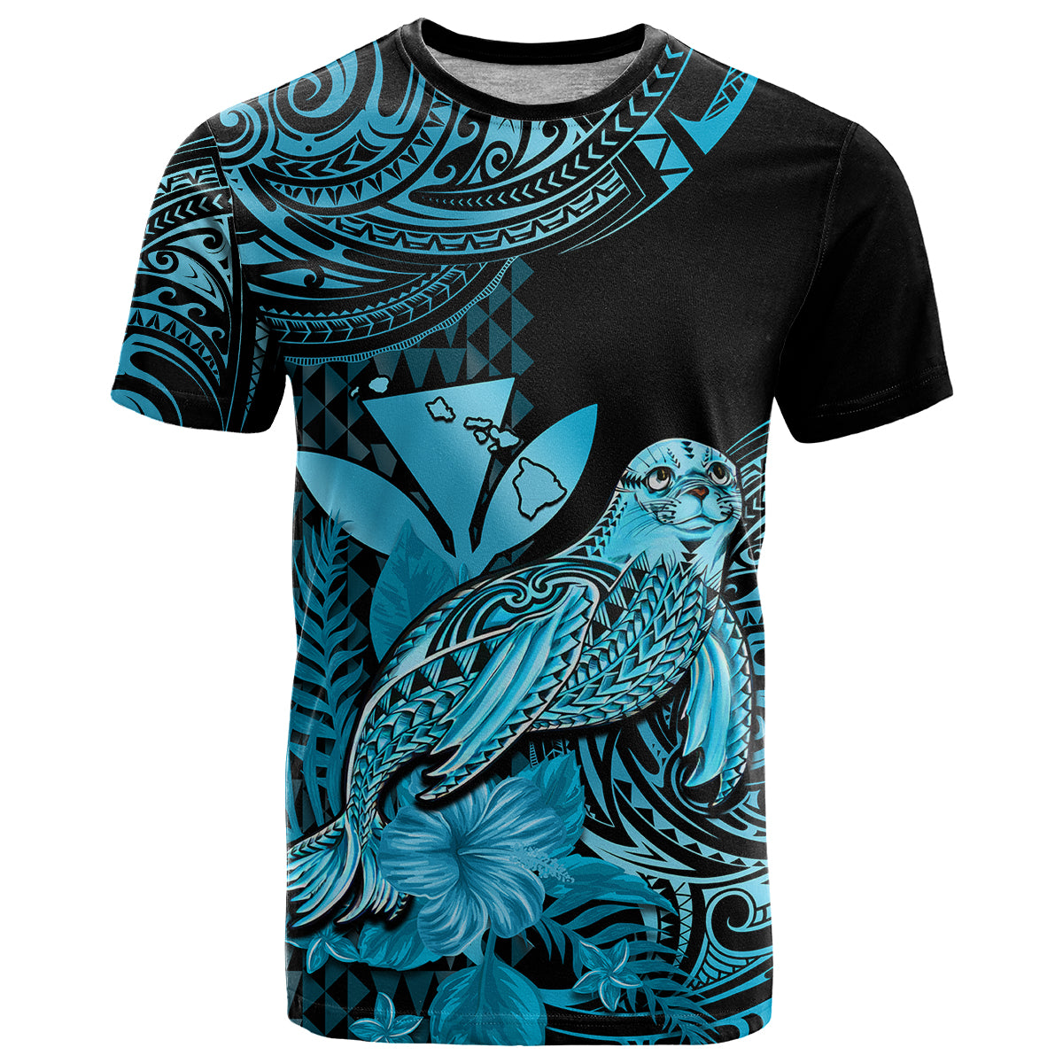 Custom Hawaii Monk Seal T Shirt Polynesian Kakau With Kanaka Turquoise LT14 Turquoise - Polynesian Pride