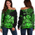 (Custom Personalised) Hawaii Monk Seal Off Shoulder Sweater Polynesian Kakau With Kanaka Green LT14 Women Green - Polynesian Pride