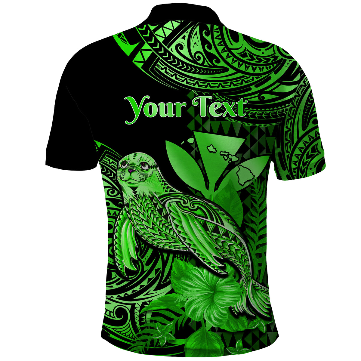 Custom Hawaii Monk Seal Polo Shirt Polynesian Kakau With Kanaka Green LT14 - Polynesian Pride