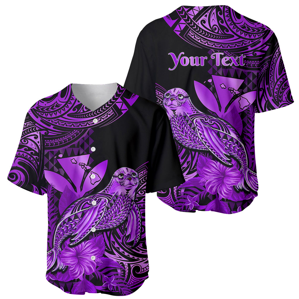 (Custom Personalised) Hawaii Monk Seal Baseball Jersey Polynesian Kakau With Kanaka Purple LT14 Purple - Polynesian Pride