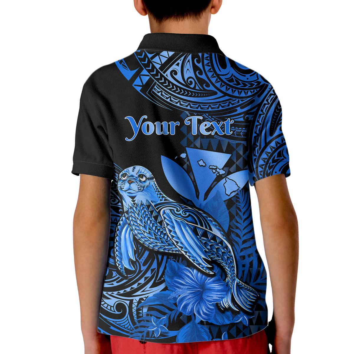 (Custom Personalised) Hawaii Monk Seal Kid Polo Shirt Polynesian Kakau With Kanaka Blue LT14 - Polynesian Pride