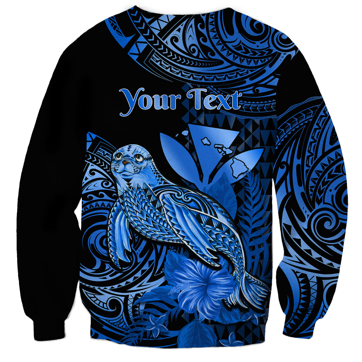 (Custom Personalised) Hawaii Monk Seal Sweatshirt Polynesian Kakau With Kanaka Blue LT14 - Polynesian Pride