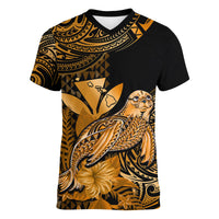 (Custom Personalised) Hawaii Monk Seal Women V Neck T Shirt Polynesian Kakau With Kanaka Gold LT14 - Polynesian Pride