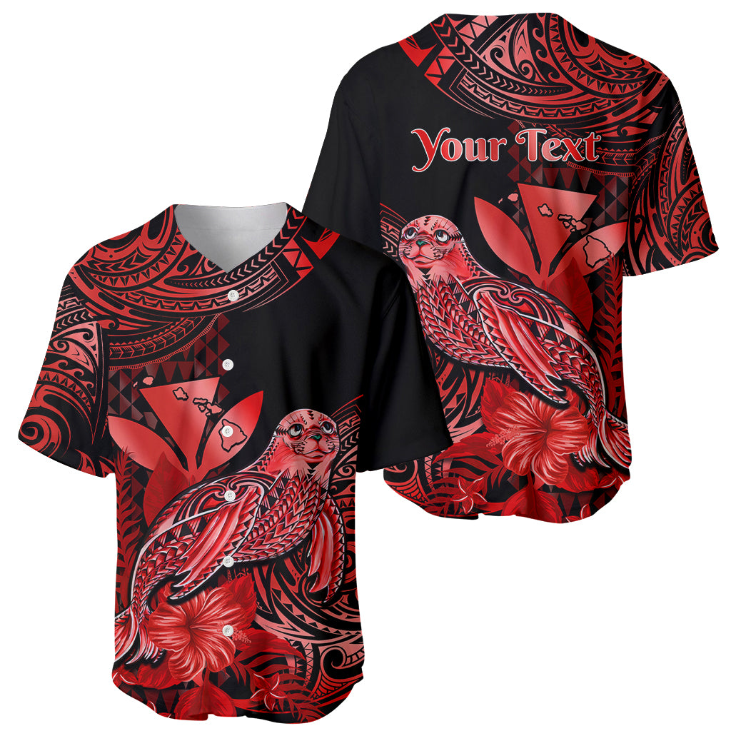 (Custom Personalised) Hawaii Monk Seal Baseball Jersey Polynesian Kakau With Kanaka Red LT14 Red - Polynesian Pride