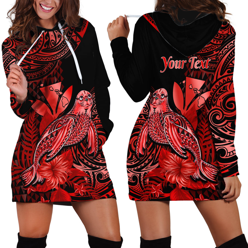 (Custom Personalised) Hawaii Monk Seal Hoodie Dress Polynesian Kakau With Kanaka Red LT14 Red - Polynesian Pride