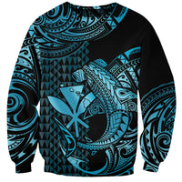 (Custom Personalised) Hawaii Hammerhead Shark Sweatshirt Polynesian Kakau With Kanaka Turquoise LT14 Unisex Turquoise - Polynesian Pride