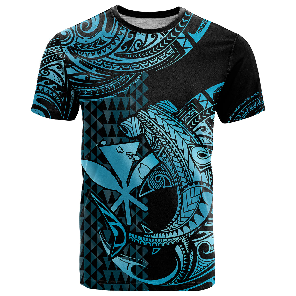 Custom Hawaii Hammerhead Shark T Shirt Polynesian Kakau With Kanaka Turquoise LT14 Turquoise - Polynesian Pride