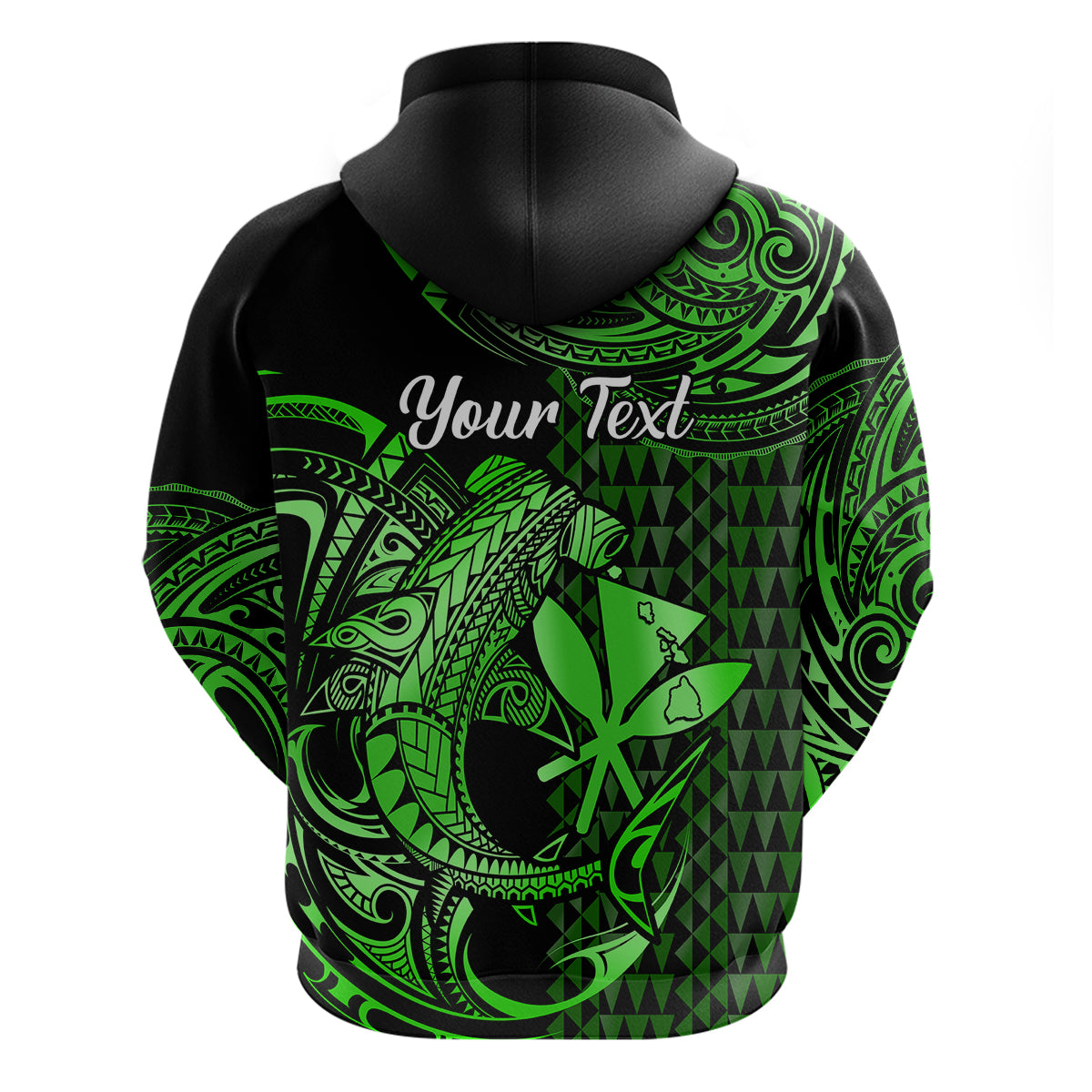 Custom Hawaii Hammerhead Shark Hoodie Polynesian Kakau With Kanaka Green LT14 - Polynesian Pride