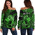 (Custom Personalised) Hawaii Hammerhead Shark Off Shoulder Sweater Polynesian Kakau With Kanaka Green LT14 Women Green - Polynesian Pride