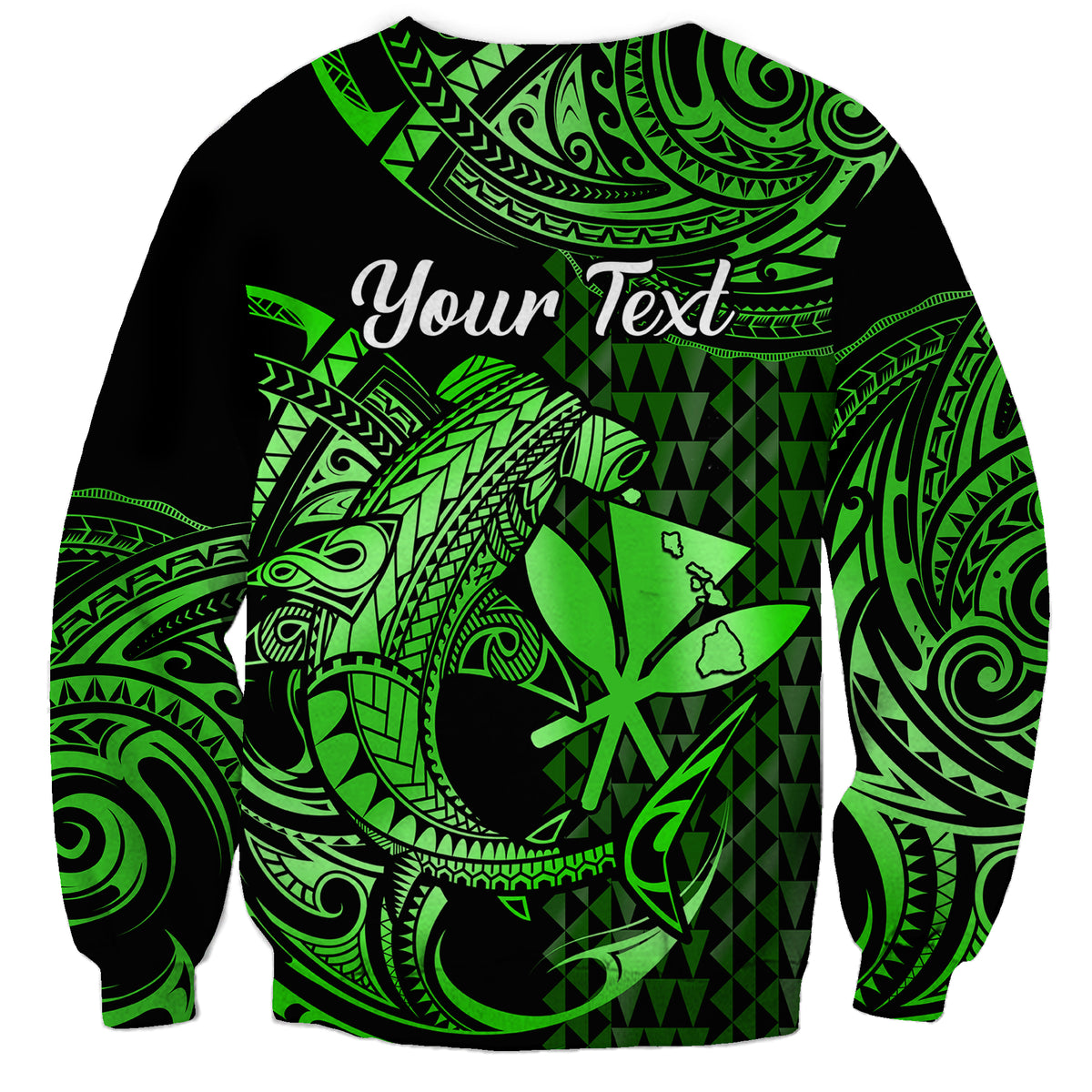 (Custom Personalised) Hawaii Hammerhead Shark Sweatshirt Polynesian Kakau With Kanaka Green LT14 - Polynesian Pride