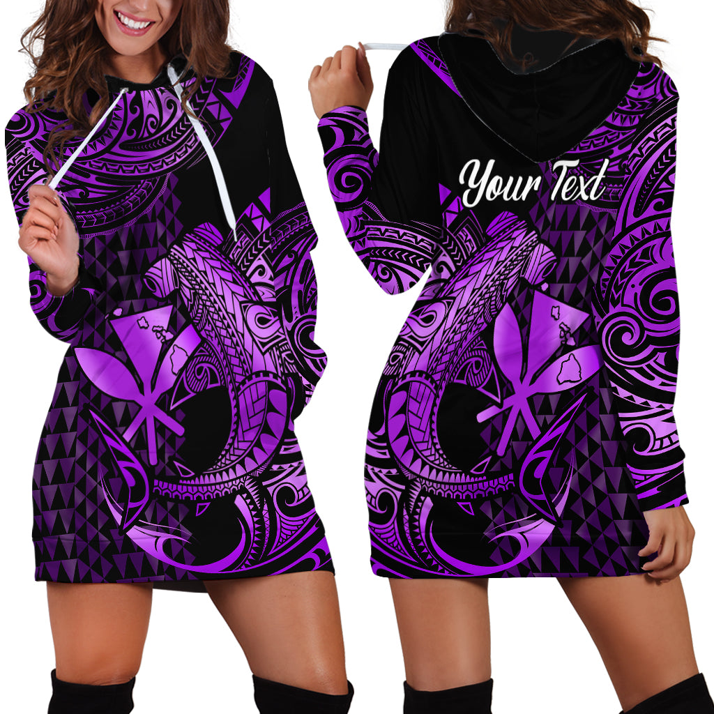 (Custom Personalised) Hawaii Hammerhead Shark Hoodie Dress Polynesian Kakau With Kanaka Purple LT14 Purple - Polynesian Pride