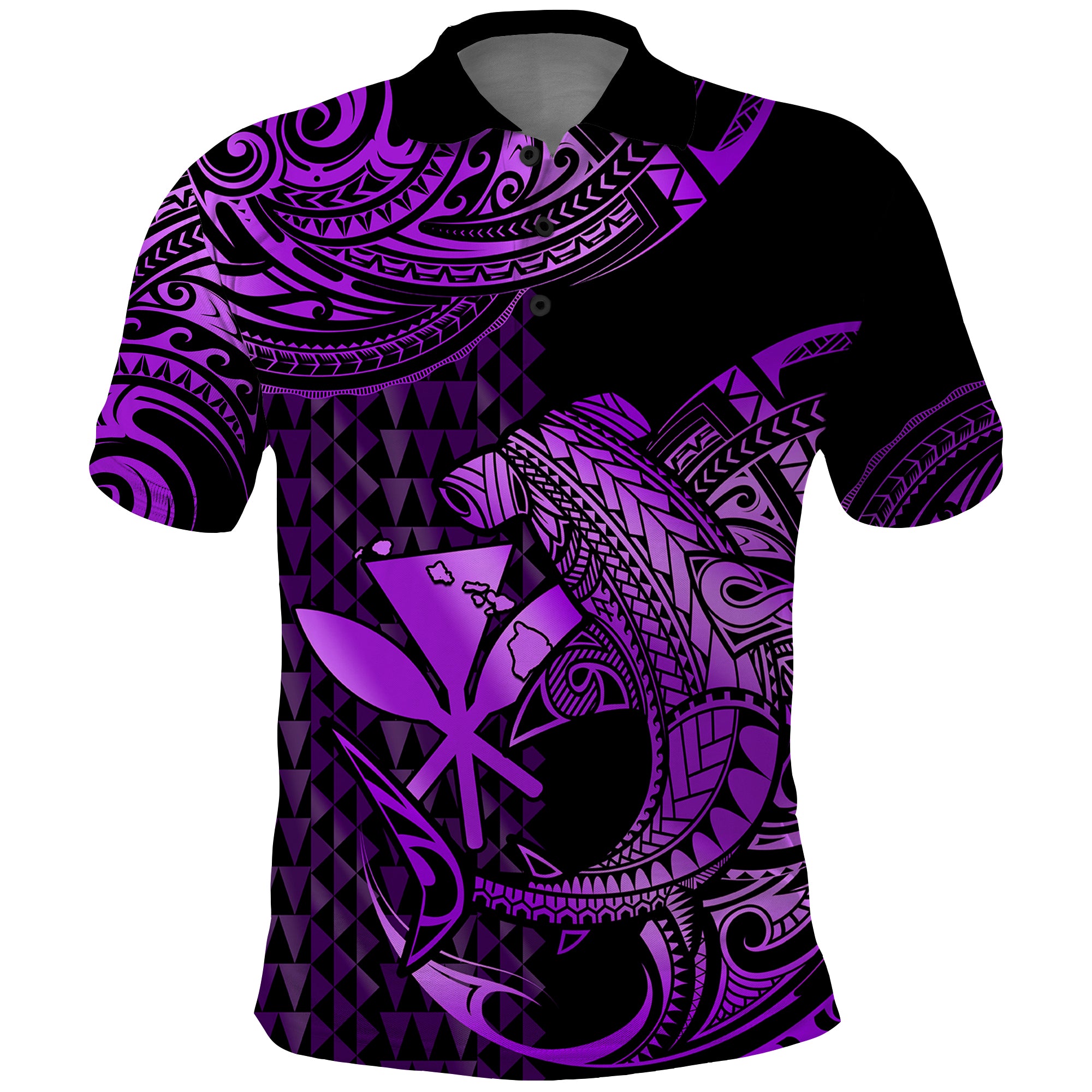 Custom Hawaii Hammerhead Shark Polo Shirt Polynesian Kakau With Kanaka Purple LT14 Purple - Polynesian Pride