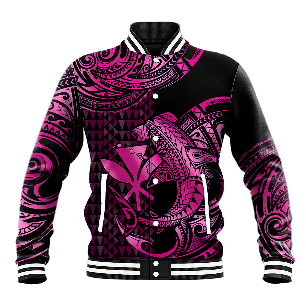 (Custom Personalised) Hawaii Hammerhead Shark Baseball Jacket Polynesian Kakau With Kanaka Pink LT14 Unisex Pink - Polynesian Pride