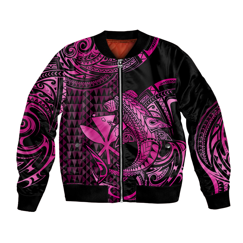 (Custom Personalised) Hawaii Hammerhead Shark Bomber Jacket Polynesian Kakau With Kanaka Pink LT14 Unisex Pink - Polynesian Pride