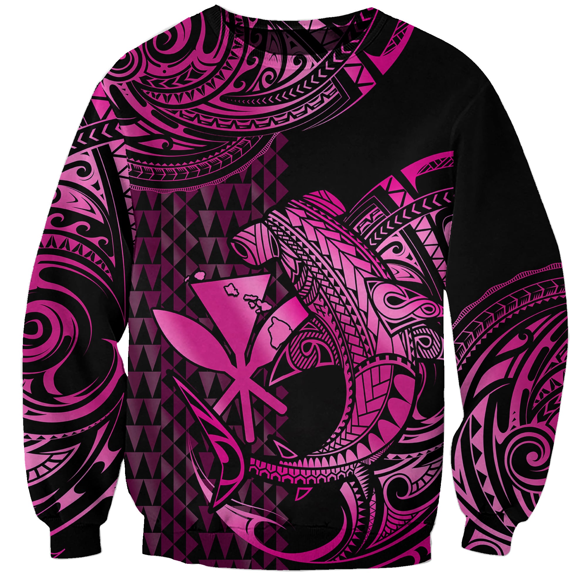 (Custom Personalised) Hawaii Hammerhead Shark Sweatshirt Polynesian Kakau With Kanaka Pink LT14 Unisex Pink - Polynesian Pride