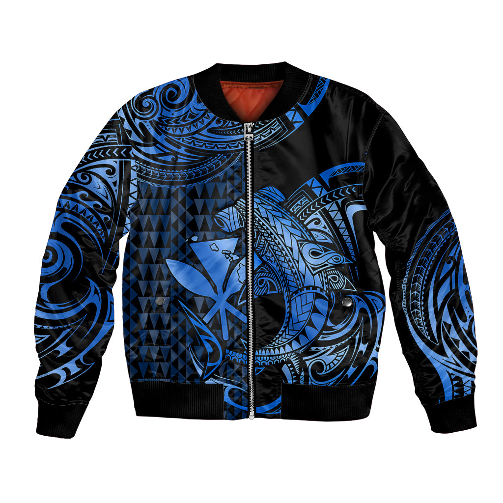 (Custom Personalised) Hawaii Hammerhead Shark Bomber Jacket Polynesian Kakau With Kanaka Blue LT14 Unisex Blue - Polynesian Pride