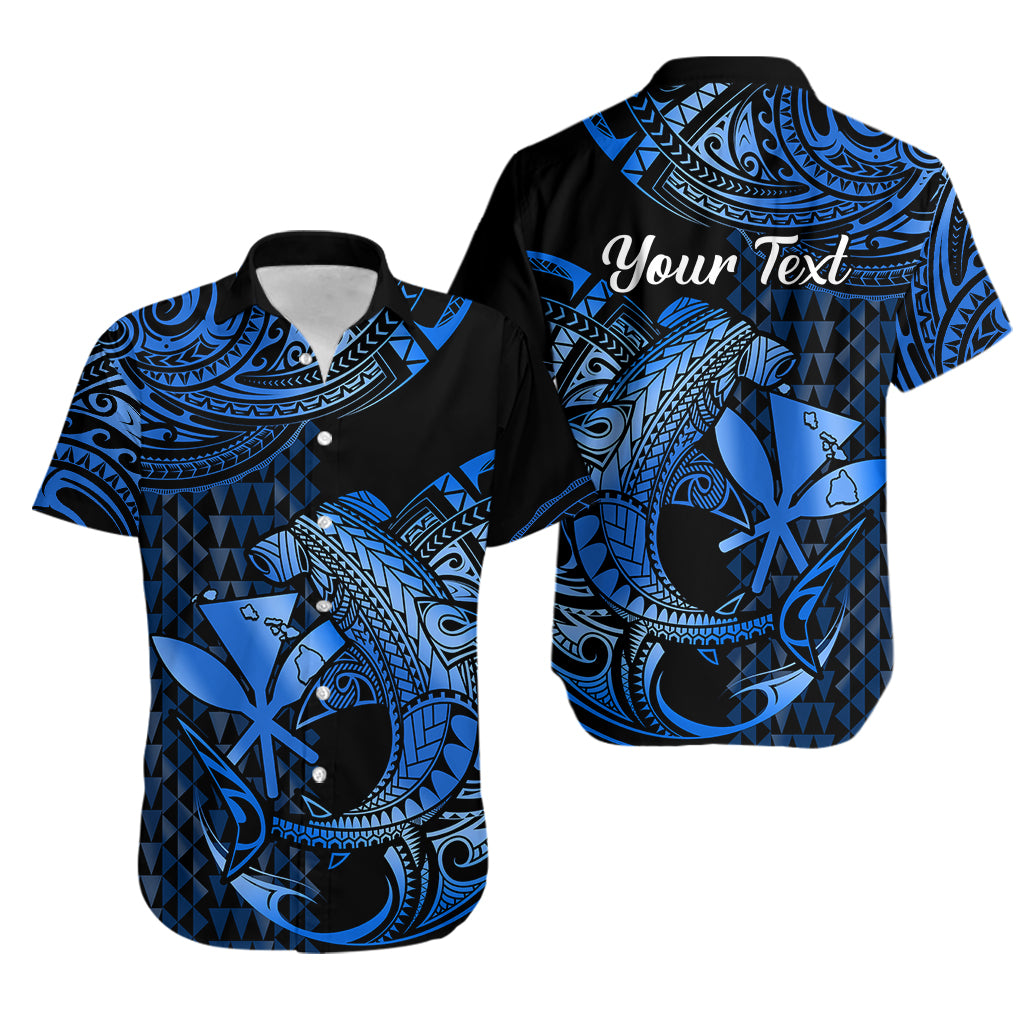 (Custom Personalised) Hawaii Hammerhead Shark Hawaiian Shirt Polynesian Kakau With Kanaka Blue LT14 Blue - Polynesian Pride