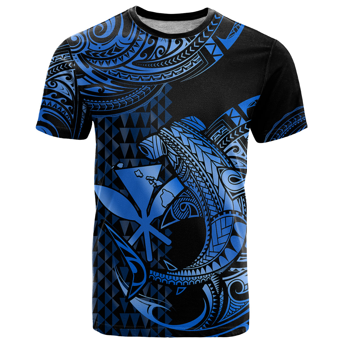 Custom Hawaii Hammerhead Shark T Shirt Polynesian Kakau With Kanaka Blue LT14 Blue - Polynesian Pride