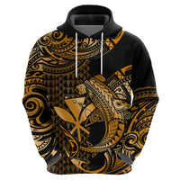 Custom Hawaii Hammerhead Shark Hoodie Polynesian Kakau With Kanaka Gold LT14 Zip Hoodie Gold - Polynesian Pride