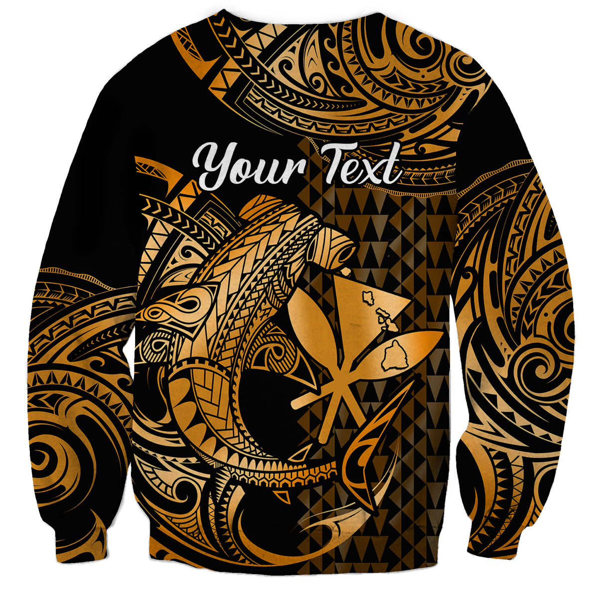 (Custom Personalised) Hawaii Hammerhead Shark Sweatshirt Polynesian Kakau With Kanaka Gold LT14 - Polynesian Pride
