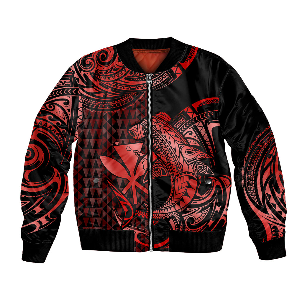 (Custom Personalised) Hawaii Hammerhead Shark Bomber Jacket Polynesian Kakau With Kanaka Red LT14 Unisex Red - Polynesian Pride