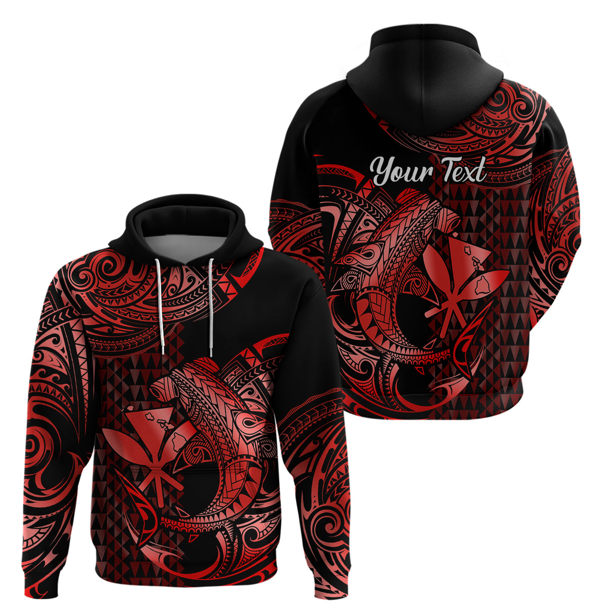 Custom Hawaii Hammerhead Shark Hoodie Polynesian Kakau With Kanaka Red LT14 Pullover Hoodie Red - Polynesian Pride