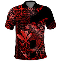 Custom Hawaii Hammerhead Shark Polo Shirt Polynesian Kakau With Kanaka Red LT14 Red - Polynesian Pride