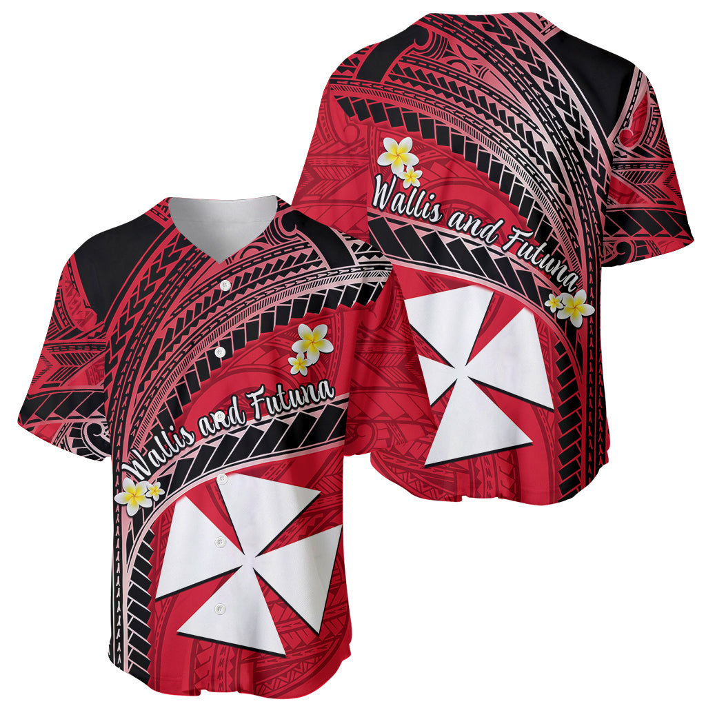 Wallis And Futuna Baseball Jersey Plumeria Flowers With Red Polynesian Pattern LT14 - Polynesian Pride