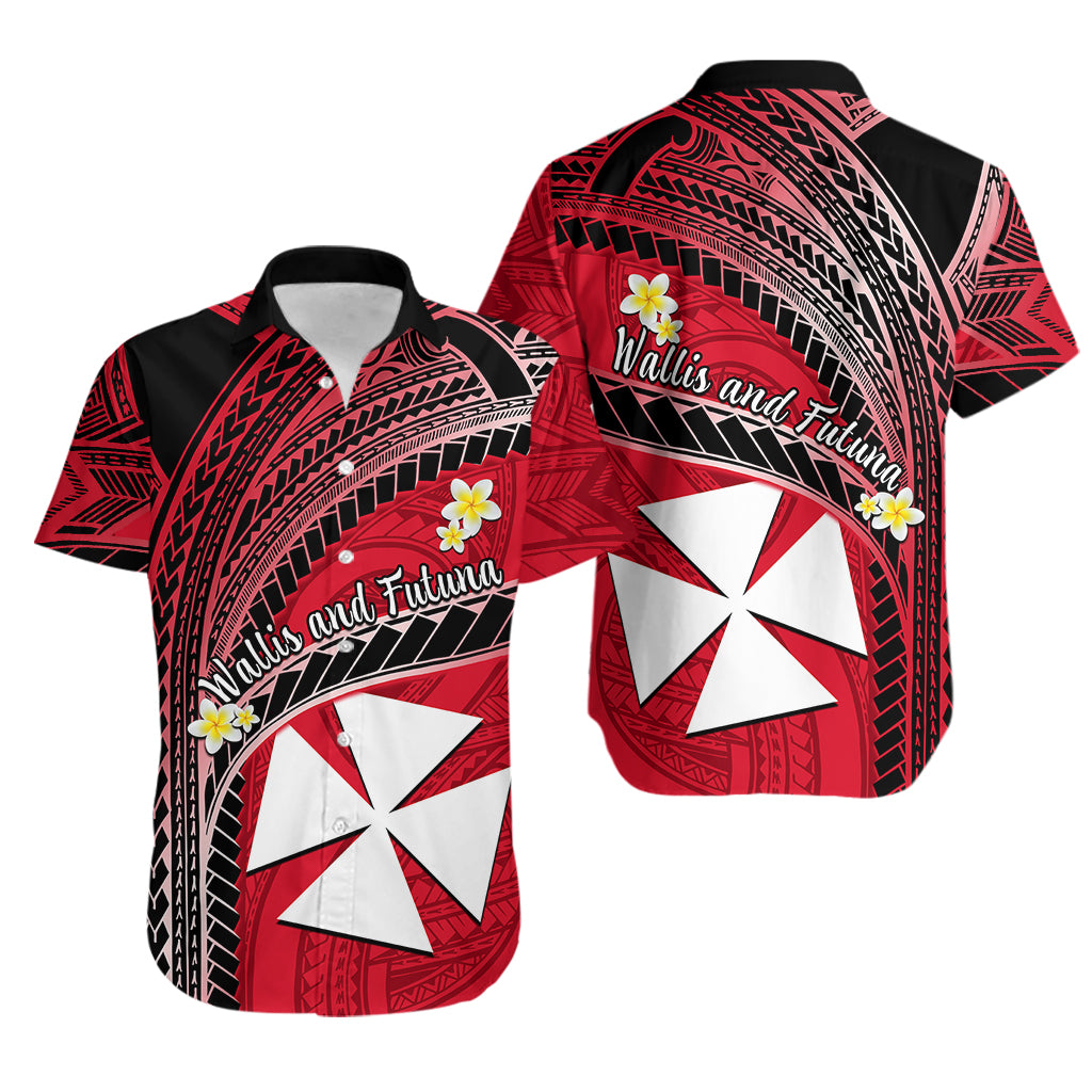 Wallis And Futuna Hawaiian Shirt Plumeria Flowers With Red Polynesian Pattern LT14 - Polynesian Pride