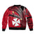 Wallis And Futuna Sleeve Zip Bomber Jacket Plumeria Flowers With Red Polynesian Pattern LT14 - Polynesian Pride