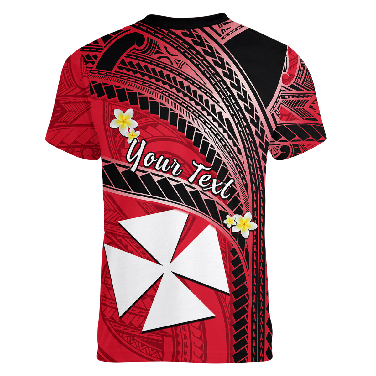 (Custom Personalised) Wallis And Futuna Women V Neck T Shirt Plumeria Flowers With Red Polynesian Pattern LT14 - Polynesian Pride