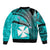 (Custom Personalised) Wallis And Futuna Bomber Jacket Plumeria Flowers With Turquoise Polynesian Pattern LT14 - Polynesian Pride