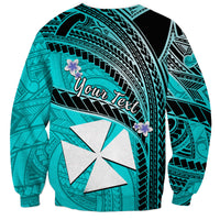 (Custom Personalised) Wallis And Futuna Sweatshirt Plumeria Flowers With Turquoise Polynesian Pattern LT14 - Polynesian Pride