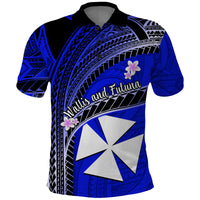 Custom Wallis and Futuna Polo Shirt Plumeria Flowers With Blue Polynesian Pattern LT14 Blue - Polynesian Pride