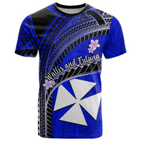Custom Wallis and Futuna T Shirt Plumeria Flowers With Blue Polynesian Pattern LT14 Blue - Polynesian Pride