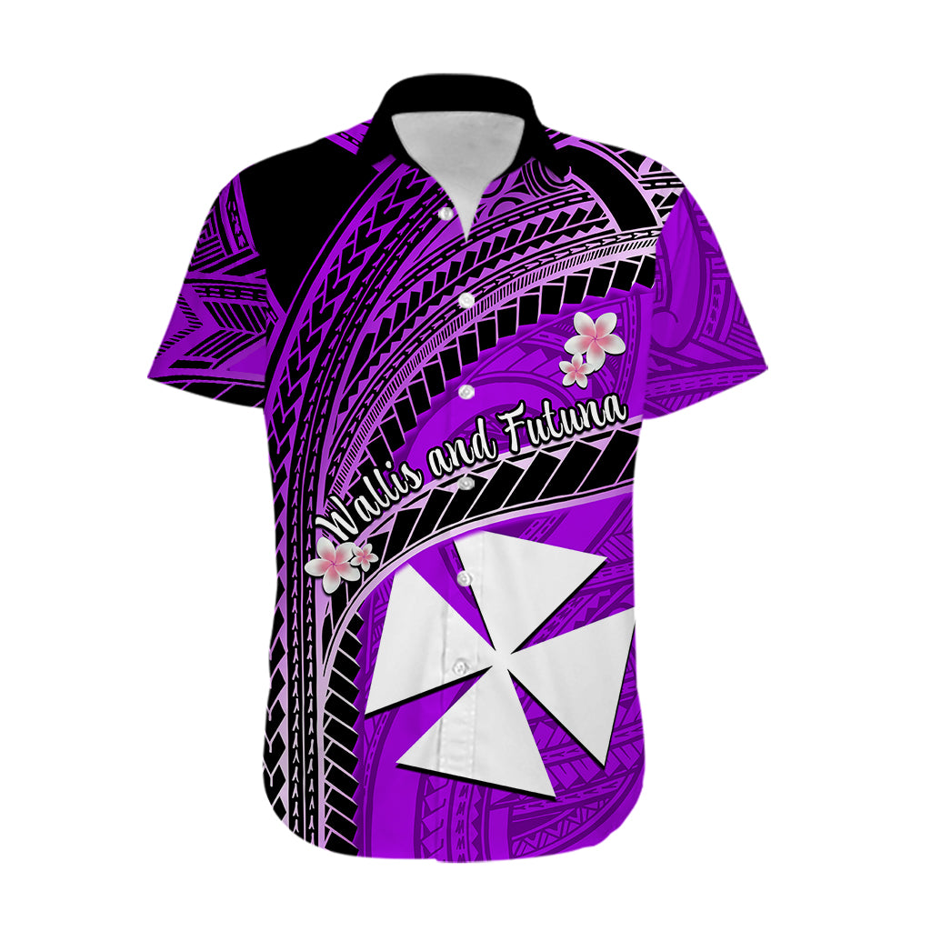 (Custom Personalised) Wallis And Futuna Hawaiian Shirt Plumeria Flowers With Purple Polynesian Pattern LT14 - Polynesian Pride