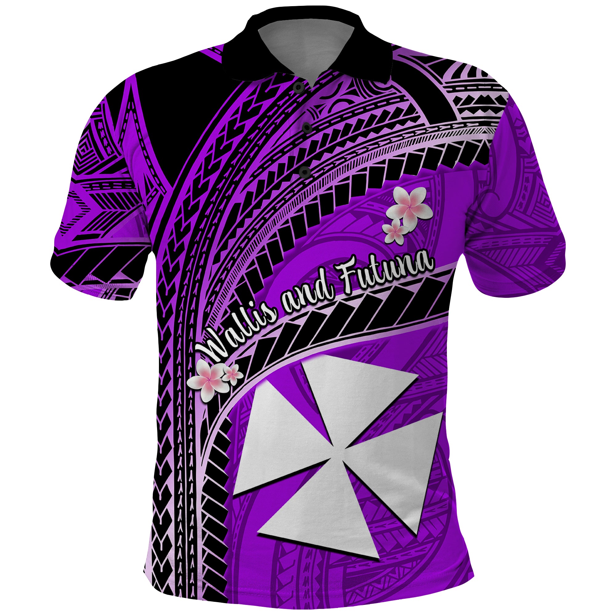 Custom Wallis and Futuna Polo Shirt Plumeria Flowers With Purple Polynesian Pattern LT14 Purple - Polynesian Pride