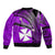 (Custom Personalised) Wallis And Futuna Sleeve Zip Bomber Jacket Plumeria Flowers With Purple Polynesian Pattern LT14 - Polynesian Pride