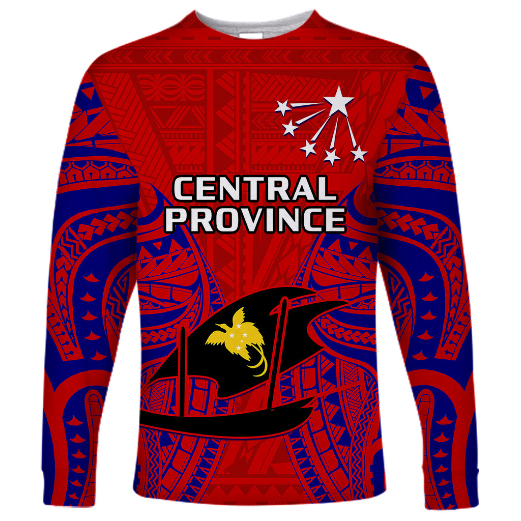 Papua New Guinea Long Sleeve Shirt Central Province Mix Coat Of Arms Polynesian Art LT14 Unisex Red - Polynesian Pride